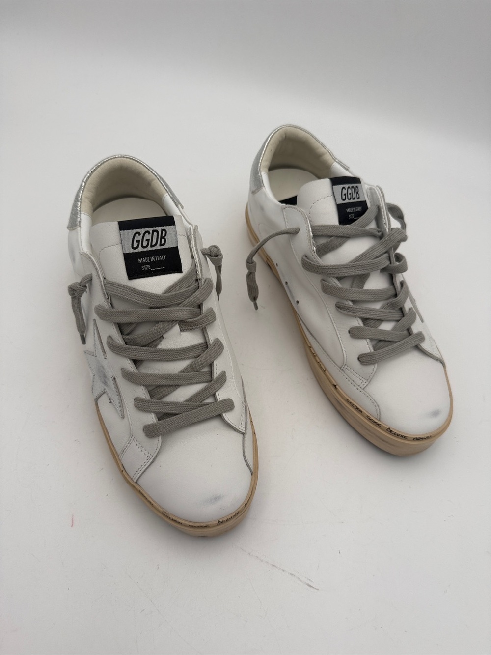 Golden Goose Style GGDB White Leather Sneakers distressed Gray Laces men 42 - Picture 2 of 13